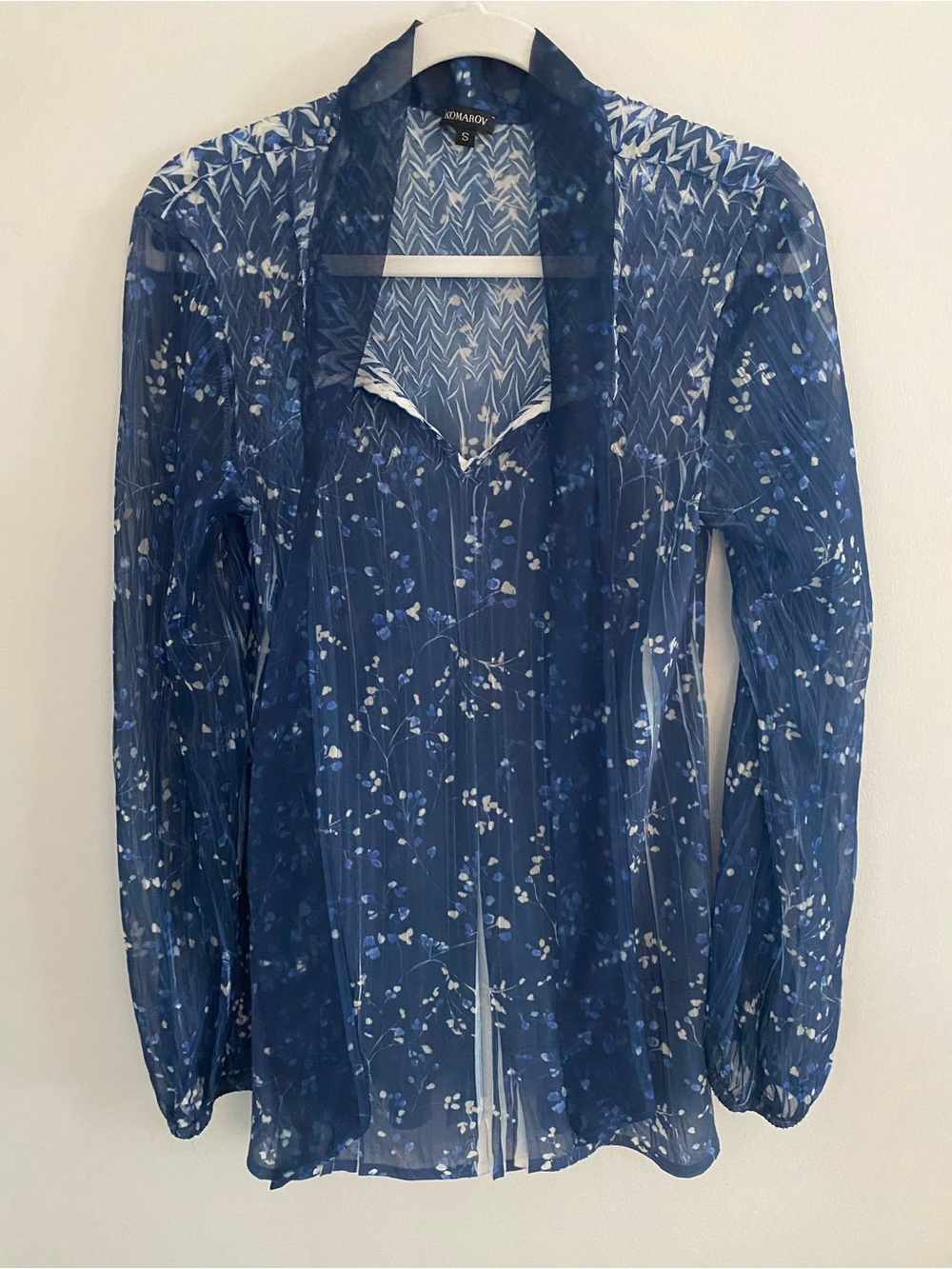 Komarov Navy Sheer Floral Blouse